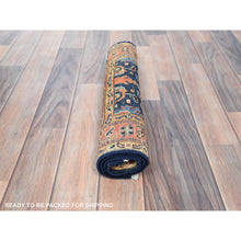 Load image into Gallery viewer, 1&#39;10&quot;x2&#39;8&quot; Navy Blue, Hand Knotted Afghan Peshawar with All Over Heriz Design, Natural Dyes Densely Woven, Natural Wool, Mat Oriental Rug FWR495720