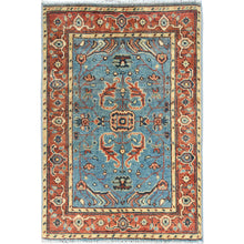 Load image into Gallery viewer, 1&#39;10&quot;x2&#39;9&quot; Denim Blue, Afghan Peshawar with Serapi Heriz Design, Natural Dyes Densely Woven, Organic Wool Hand Knotted, Mat Oriental Rug FWR495744