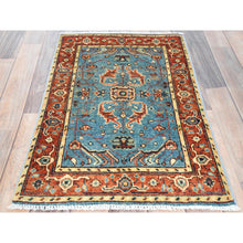 Load image into Gallery viewer, 1&#39;10&quot;x2&#39;9&quot; Denim Blue, Afghan Peshawar with Serapi Heriz Design, Natural Dyes Densely Woven, Organic Wool Hand Knotted, Mat Oriental Rug FWR495744