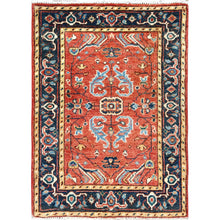 Load image into Gallery viewer, 2&#39;x2&#39;9&quot; Tomato Red, Dense Weave Organic Wool, Hand Knotted Afghan Peshawar with All Over Serapi Heriz Design, Vegetable Dyes, Mat Oriental Rug FWR495774