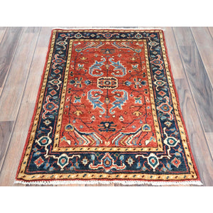2'x2'9" Tomato Red, Dense Weave Organic Wool, Hand Knotted Afghan Peshawar with All Over Serapi Heriz Design, Vegetable Dyes, Mat Oriental Rug FWR495774