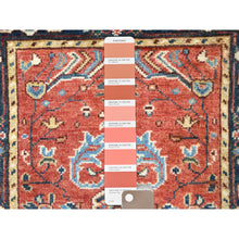 Load image into Gallery viewer, 2&#39;x2&#39;9&quot; Tomato Red, Dense Weave Organic Wool, Hand Knotted Afghan Peshawar with All Over Serapi Heriz Design, Vegetable Dyes, Mat Oriental Rug FWR495774