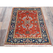 Load image into Gallery viewer, 2&#39;x2&#39;10&quot; Tomato Red, Afghan Peshawar with Serapi Heriz Design, Vegetable Dyes Dense Weave, Pure Wool Hand Knotted, Mat Oriental Rug FWR495786