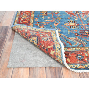 4'1"x6' Light Blue, Hand Knotted Afghan Peshawar with All Over Serapi Heriz Design, Natural Dyes Densely Woven, Pure Wool, Oriental Rug FWR495816