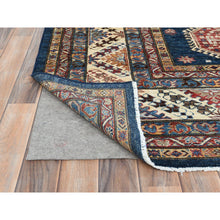 Load image into Gallery viewer, 9&#39;x11&#39;10&quot; Navy Blue, Soft Wool Hand Knotted, Afghan Super Kazak with Geometric Medallions, Natural Dyes Densely Woven, Oriental Rug FWR495852