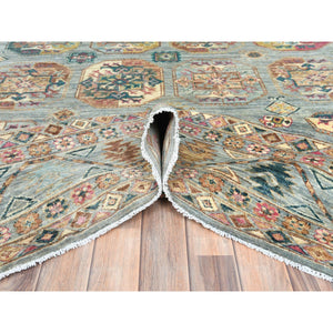 9'9"x14'1" Silver Blue, Afghan Super Kazak with Elephant Feet Design, Natural Dyes Densely Woven, Pure Wool Hand Knotted, Oriental Rug FWR495936