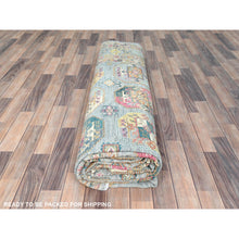 Load image into Gallery viewer, 9&#39;9&quot;x14&#39;1&quot; Silver Blue, Afghan Super Kazak with Elephant Feet Design, Natural Dyes Densely Woven, Pure Wool Hand Knotted, Oriental Rug FWR495936