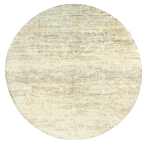 12'1"x12'1" Beige, Shaggy Moroccan Exotic Texture, Undyed Natural Wool Hand Knotted, Round Oriental Rug FWR495948