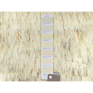 12'1"x12'1" Beige, Shaggy Moroccan Exotic Texture, Undyed Natural Wool Hand Knotted, Round Oriental Rug FWR495948