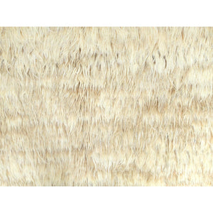 12'1"x12'1" Beige, Shaggy Moroccan Exotic Texture, Undyed Natural Wool Hand Knotted, Round Oriental Rug FWR495948