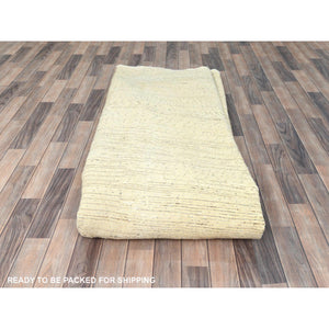 12'1"x12'1" Beige, Shaggy Moroccan Exotic Texture, Undyed Natural Wool Hand Knotted, Round Oriental Rug FWR495948