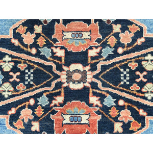 8'x9'6" Coral Orange, Afghan Peshawar with Large Medallion Heriz Design Vegetable Dyes, 100% Wool Hand Knotted, Oriental Rug FWR496056