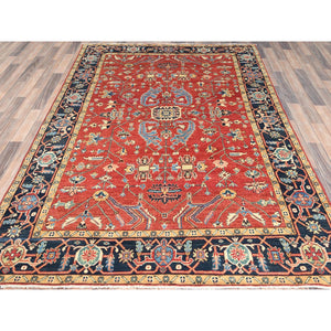 6'x8'5" Imperial Red, Extra Soft Wool Hand Knotted, Afghan Peshawar with All Over Heriz Design Natural Dyes, Oriental Rug FWR496074