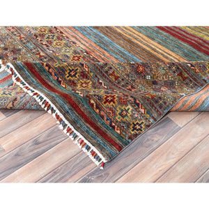 9'10"x13'2" Colorful, Afghan Super Kazak with Khorjin Design, Natural Dyes, Organic Wool, Hand Knotted, Oriental Rug FWR496122
