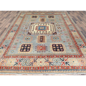 7'9"x10'8" Ash Gray, Special Kazak with All Over Medallions Natural Dyes, 100% Wool Hand Knotted, Oriental Rug FWR496236