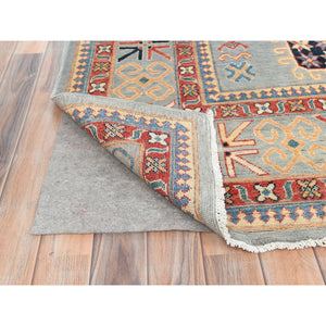 7'9"x10'8" Ash Gray, Special Kazak with All Over Medallions Natural Dyes, 100% Wool Hand Knotted, Oriental Rug FWR496236