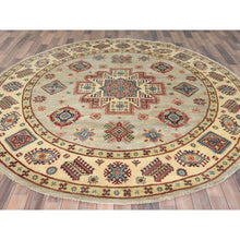 Load image into Gallery viewer, 8&#39;x7&#39;9&quot; Pale Goldenrod, Special Kazak with Large Medallion Natural Dyes, 100% Wool Hand Knotted, Round Oriental Rug FWR496272