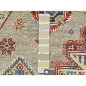 8'x7'9" Pale Goldenrod, Special Kazak with Large Medallion Natural Dyes, 100% Wool Hand Knotted, Round Oriental Rug FWR496272