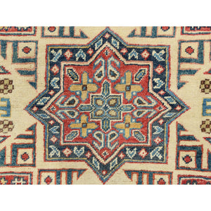 8'x7'9" Pale Goldenrod, Special Kazak with Large Medallion Natural Dyes, 100% Wool Hand Knotted, Round Oriental Rug FWR496272