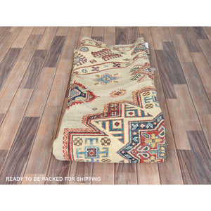 8'x7'9" Pale Goldenrod, Special Kazak with Large Medallion Natural Dyes, 100% Wool Hand Knotted, Round Oriental Rug FWR496272
