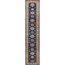 Load image into Gallery viewer, 2&#39;10&quot;x13&#39;2&quot; Prussian Blue, Afghan Super Kazak with Large Medallions, Natural Dyes, Soft Wool, Hand Knotted, Runner Oriental Rug FWR496338