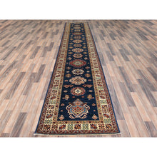 Load image into Gallery viewer, 2&#39;10&quot;x13&#39;2&quot; Prussian Blue, Afghan Super Kazak with Large Medallions, Natural Dyes, Soft Wool, Hand Knotted, Runner Oriental Rug FWR496338