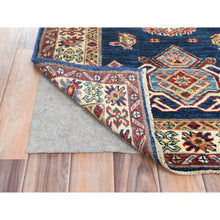 Load image into Gallery viewer, 2&#39;10&quot;x13&#39;2&quot; Prussian Blue, Afghan Super Kazak with Large Medallions, Natural Dyes, Soft Wool, Hand Knotted, Runner Oriental Rug FWR496338