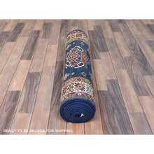 Load image into Gallery viewer, 2&#39;10&quot;x13&#39;2&quot; Prussian Blue, Afghan Super Kazak with Large Medallions, Natural Dyes, Soft Wool, Hand Knotted, Runner Oriental Rug FWR496338