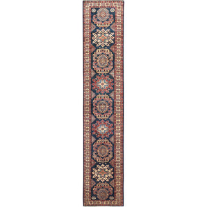 2'7"x13'6" Space Cadet, Afghan Super Kazak Natural Dyes, Pure Wool Hand Knotted, Runner Oriental Rug FWR496350