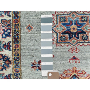 2'7"x8'5" Ash Gray, Soft Wool Hand Knotted, Afghan Super Kazak with geometric Medallions, Natural Dyes Densely Woven, Runner Oriental Rug FWR496392