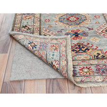 Load image into Gallery viewer, 2&#39;8&quot;x7&#39;8&quot; Goose Gray, Hand Knotted Afghan Super Kazak with Large Medallions, Natural Dyes Dense Weave, Organic Wool, Runner Oriental Rug FWR496410