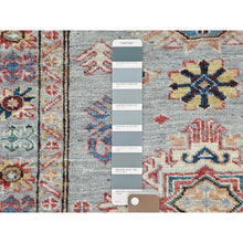 Load image into Gallery viewer, 2&#39;8&quot;x7&#39;8&quot; Goose Gray, Hand Knotted Afghan Super Kazak with Large Medallions, Natural Dyes Dense Weave, Organic Wool, Runner Oriental Rug FWR496410