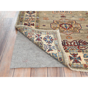 2'10"x8'3" Ecru Color, 100% Wool Hand Knotted, Afghan Super Kazak, Natural Dyes Densely Woven, Runner Oriental Rug FWR496416