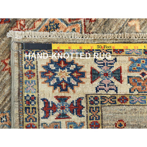 2'10"x8'3" Ecru Color, 100% Wool Hand Knotted, Afghan Super Kazak, Natural Dyes Densely Woven, Runner Oriental Rug FWR496416