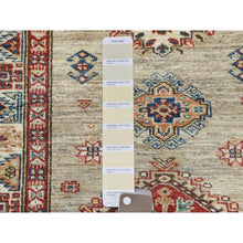 Load image into Gallery viewer, 2&#39;8&quot;x8&#39;3&quot; Ecru Color, Hand Knotted Afghan Super Kazak with Geometric Medallions, Natural Dyes Dense Weave, Extra Soft Wool, Runner Oriental Rug FWR496434