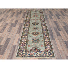 Load image into Gallery viewer, 2&#39;5&quot;x8&#39;6&quot; Ash Gray, Natural Wool Hand Knotted, Afghan Super Kazak with Geometric Medallions, Natural Dyes Densely Woven, Runner Oriental Rug FWR496440