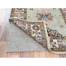 Load image into Gallery viewer, 2&#39;5&quot;x8&#39;6&quot; Ash Gray, Natural Wool Hand Knotted, Afghan Super Kazak with Geometric Medallions, Natural Dyes Densely Woven, Runner Oriental Rug FWR496440