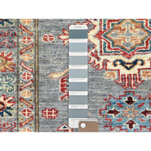 Load image into Gallery viewer, 2&#39;9&quot;x7&#39;10&quot; Pastel Gray, Dense Weave Organic Wool Hand Knotted, Afghan Super Kazak with Colorful Medallions, Natural Dyes, Runner Oriental Rug FWR496446