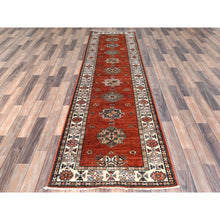 Load image into Gallery viewer, 2&#39;8&quot;x9&#39;9&quot; Fire Brick Afghan Super Kazak With Geometric Medallions, Natural Dyes, Densely Woven, 100% Wool, Hand Knotted, Runner Oriental Rug FWR496632