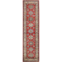 Load image into Gallery viewer, 2&#39;9&quot;x10&#39;5&quot; Fire Brick, Afghan Super Kazak With Geometric Medallions, Natural Dyes, Dense Weave, Extra Soft Wool, Hand Knotted, Runner Oriental Rug FWR496650