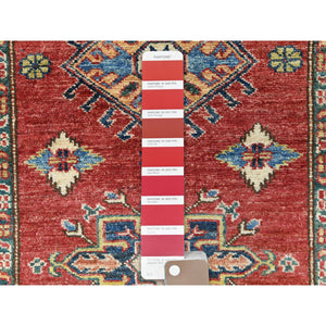 2'9"x10'5" Fire Brick, Afghan Super Kazak With Geometric Medallions, Natural Dyes, Dense Weave, Extra Soft Wool, Hand Knotted, Runner Oriental Rug FWR496650