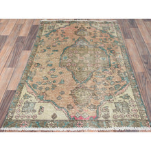 Load image into Gallery viewer, 3&#39;x4&#39;5&quot; Cafe Au Lait Brown, Sheared Low, Worn Wool, Hand Knotted, Bohemian Vintage Persian Tabriz, Oriental Rug FWR496728