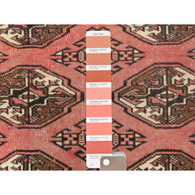 Load image into Gallery viewer, 3&#39;3&quot;x4&#39;7&quot; Salmon Red, Vintage Persian Turkoman Bokara, Worn Down, Pure Wool, Hand Knotted, Oriental Rug FWR496734