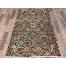 Load image into Gallery viewer, 3&#39;x5&#39;4&quot; Sand Color, Hand Knotted, Bohemian Vintage Persian Hamadan with All Over Small Birds Figurines, Sheared Low, Worn Wool, Narrow Runner, Oriental Rug FWR496740