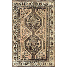 Load image into Gallery viewer, 3&#39;3&quot;x5&#39; Bisque Brown, Vintage Persian Shiraz with Geometric Medallions, Worn Down, Pure Wool, Hand Knotted, Oriental Rug FWR496782