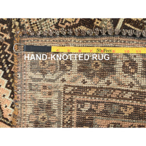 3'3"x5' Bisque Brown, Vintage Persian Shiraz with Geometric Medallions, Worn Down, Pure Wool, Hand Knotted, Oriental Rug FWR496782