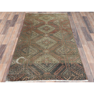 3'x5'5" Burnt Umber Brown, Bohemian Vintage Persian Baluch, Sheared Low, Worn Wool, Hand Knotted Oriental Rug FWR496836