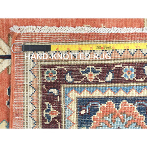 9'x11'3" Coral Orange, Afghan Peshawar with Large Medallion Heriz Design Natural Dyes, Extra Soft Wool Hand Knotted, Oriental Rug FWR496926