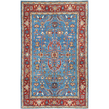 Load image into Gallery viewer, 3&#39;10&quot;x6&#39;1&quot; Air Force Blue, Afghan Peshawar with All Over Heriz Design Natural Dyes, Extra Soft Wool Hand Knotted, Oriental Rug FWR496962