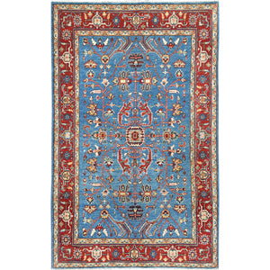 3'10"x6'1" Air Force Blue, Afghan Peshawar with All Over Heriz Design Natural Dyes, Extra Soft Wool Hand Knotted, Oriental Rug FWR496962